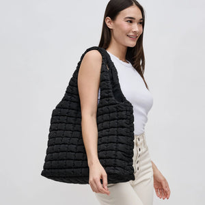 Quilted Puffer Nylon Hobo Bag Black