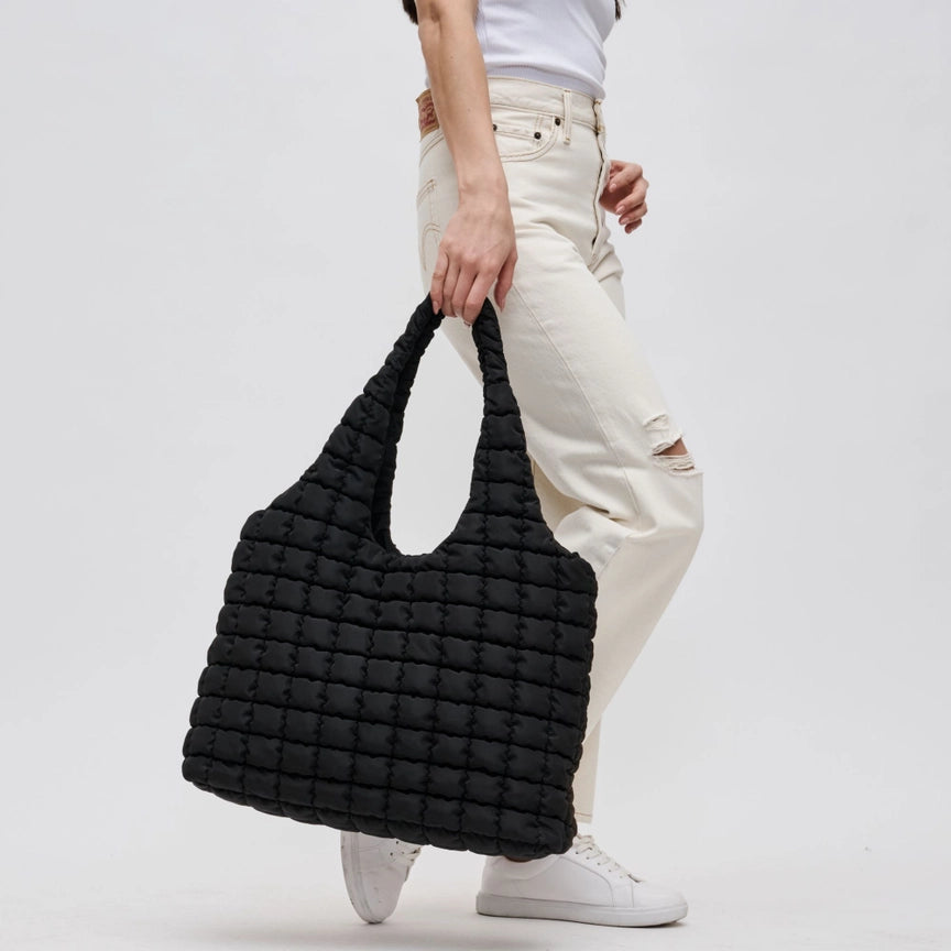 Quilted Puffer Nylon Hobo Bag Black