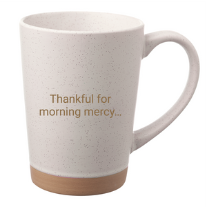 THANKFUL SHEEP SPECKLED CLAY MUG THANKFUL FOR MORNING MERCY...