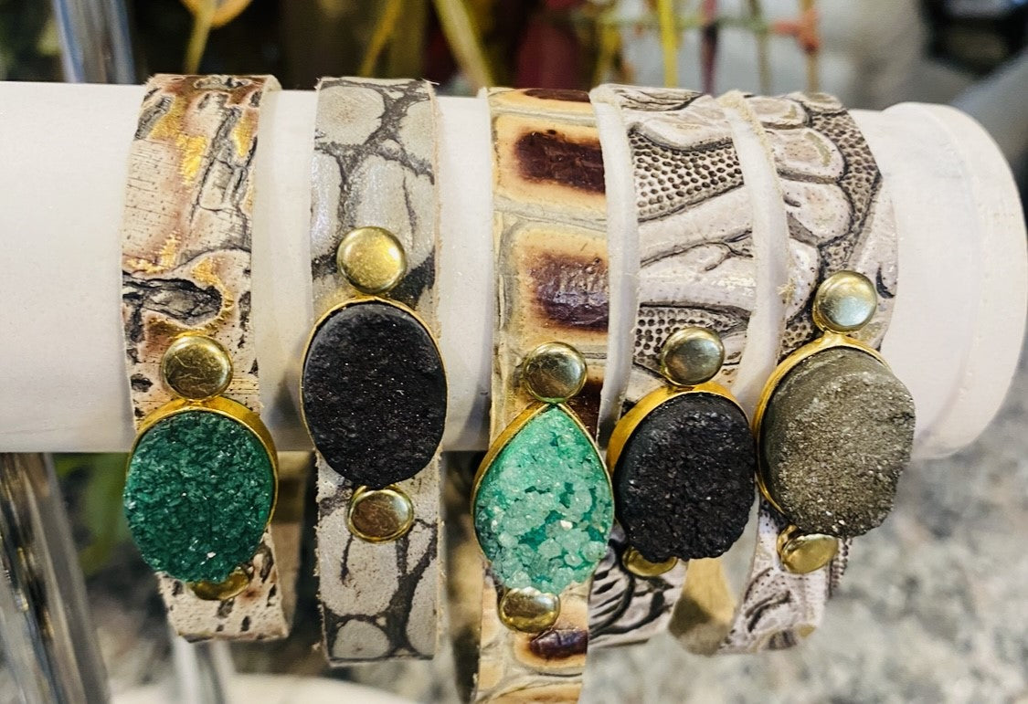 Leather Thin Druzy Bracelet