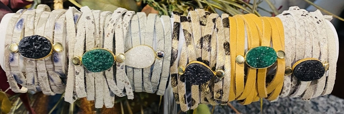 Leather Multi Stand Druzy Bracelet