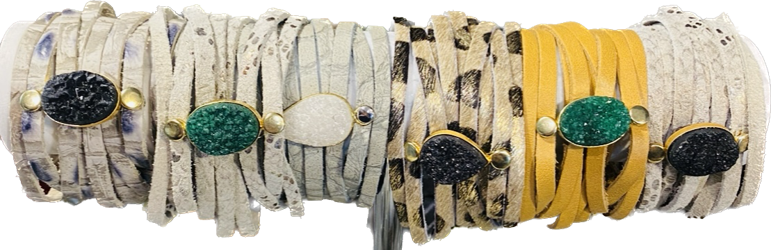 Leather Multi Stand Druzy Bracelet