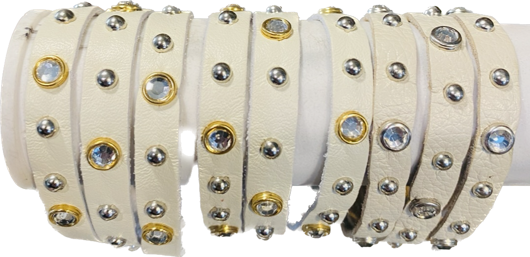 Leather 3 Strand Bracelet  With Clear Stones