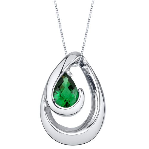Simulated Emerald Wave Pendant SS