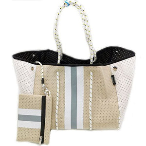 Neoprene Tote Tan & Grey Stripe