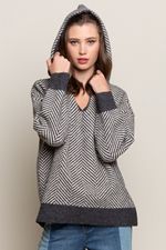Grey Stripe Hooded Sweater