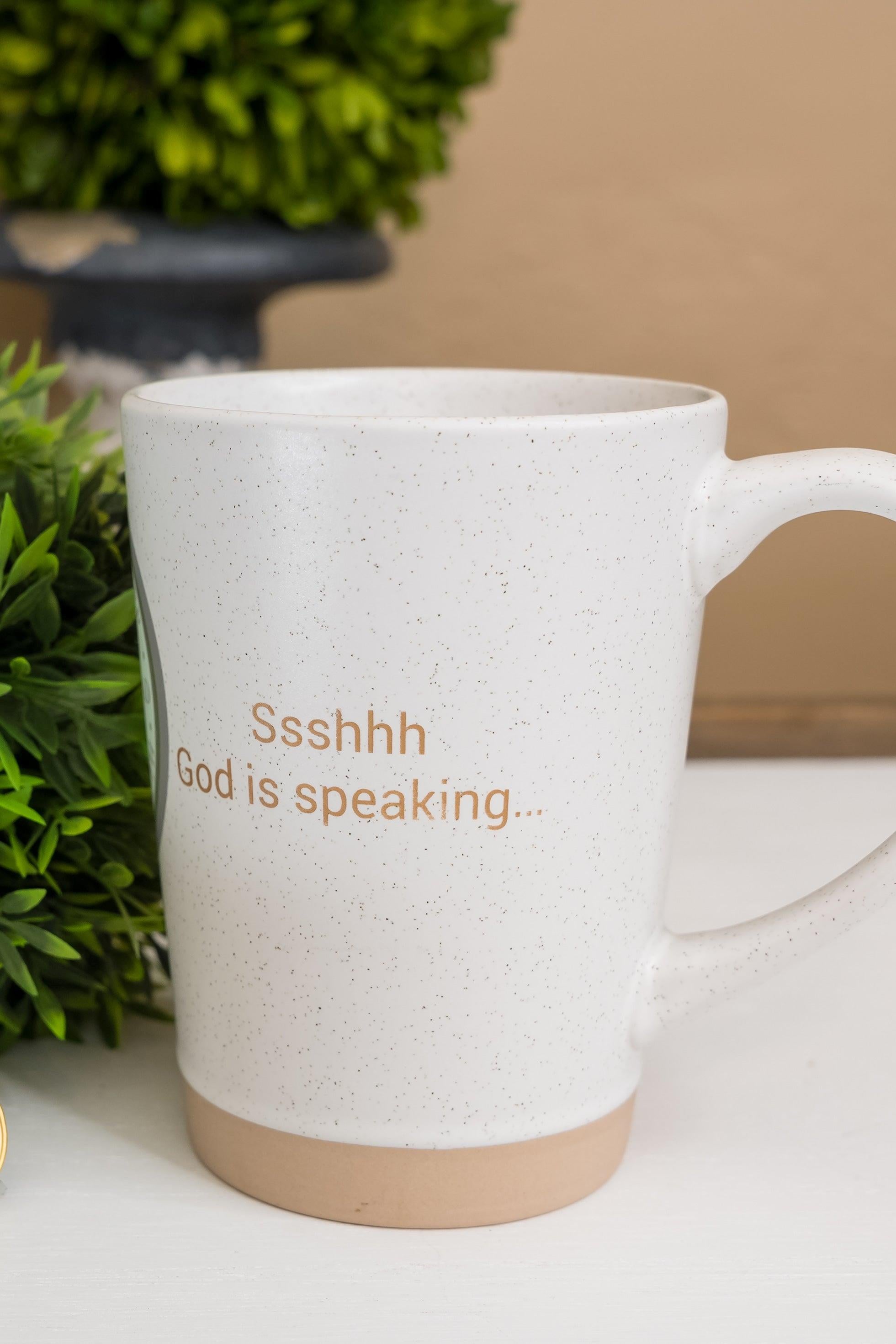 THANKFUL SHEEP SPECKLED CLAY MUG SSSHHH GOD IS SPEAKING...