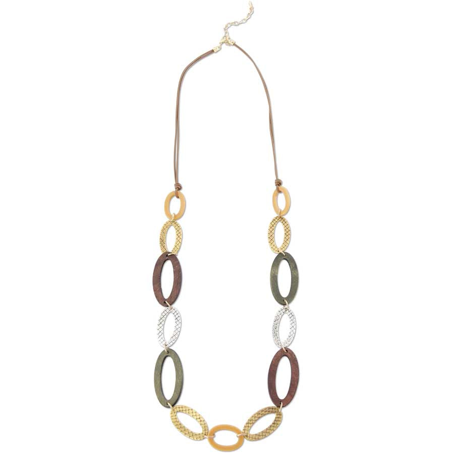 Wood and Metal Link Long Necklace