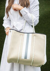 Neoprene Tote Tan & Grey Stripe