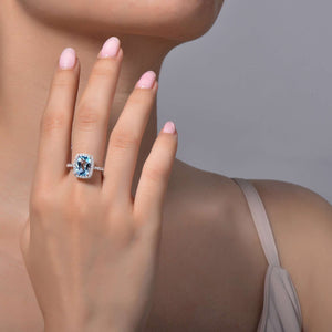 Genuine Blue Topaz Halo Ring