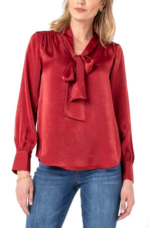 V-NECK LONG SLEEVE BLOUSE WITH NECK TIES