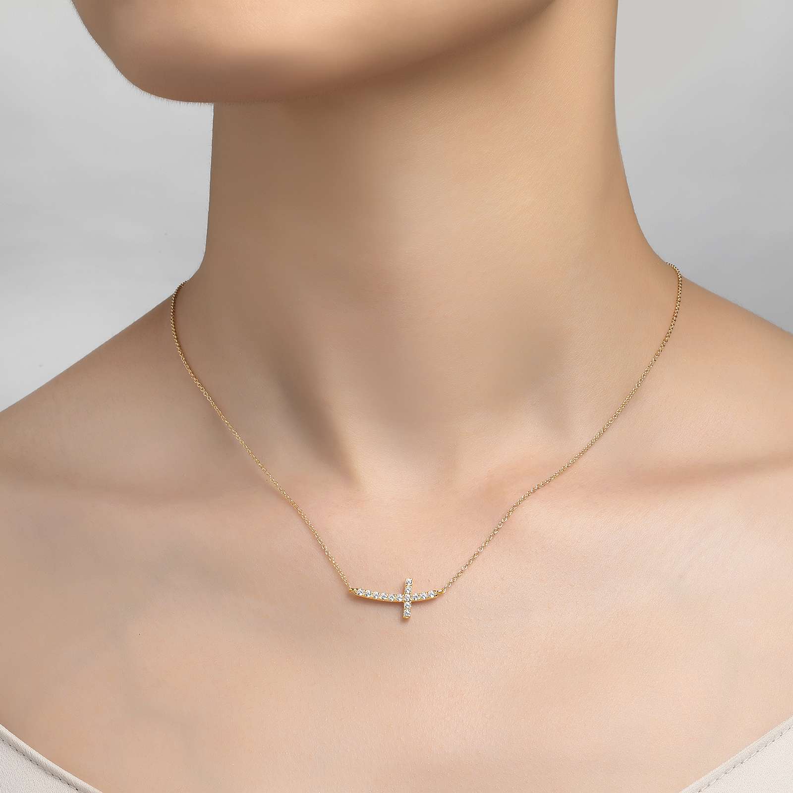 Sideways Curved Cross Necklace
