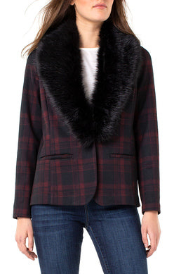Red Fitted Blazer With Removable Faux Fur