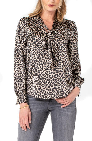 V-Neck Leopard Long Sleeve Blouse
