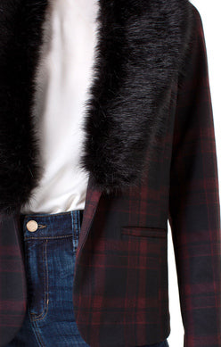 Red Fitted Blazer With Removable Faux Fur