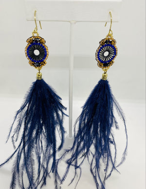 Ostrich Feather Beaded Earrings